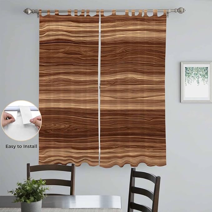 Brown Western Living Room Curtains 84 Inch Length, Window Curtains Tab Top, Vintage Farmhouse Wood Barn Door Light Filtering Window Treatments Drapes 52"x84" 2 Panel