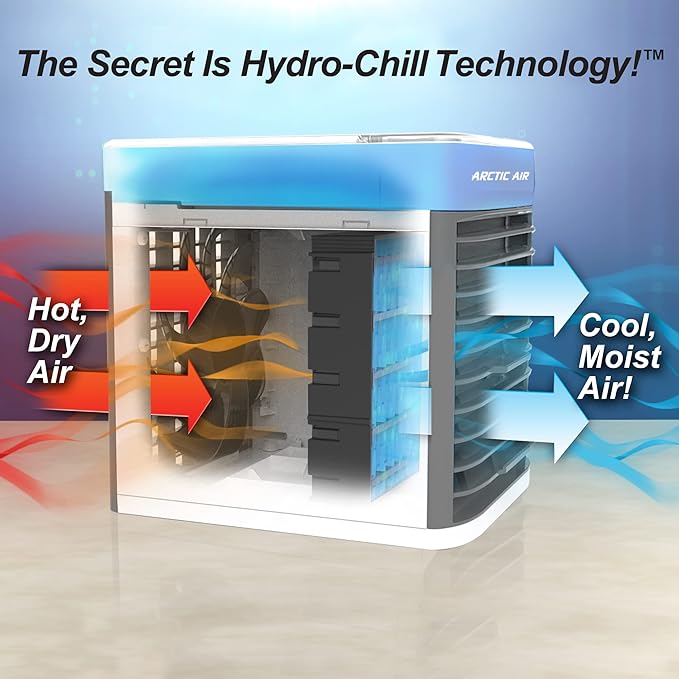 Arctic Air Pure Chill Evaporative Air Cooler By Ontel - Powerful 3-Speed Personal Space Cooler, Quiet, Lightweight And Portable For Bedroom, Office, Living Room & More