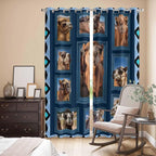 2 Panel Kitchen Cafe Curtains, Desert Camels Sunlight Filtering Nature Air Through, Home Decor Window Covering Tier Curtains for Living Room 80W x 84L inch Wildlife Brown Animals Blue Geometric