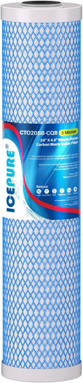 ICEPURE 5 Micron 20" x 4.5" Whole House Upgraded Activated Carbon Water Filter, 20-Inch Enhanced Lead Removal Water Filter Cartridge, Compatible with FC25B, EPM-20BB, CB-BB-20, CTO20BB-CQB, 1 PACK