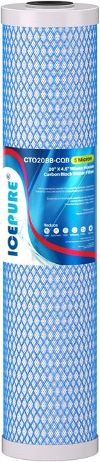 ICEPURE 5 Micron 20" x 4.5" Whole House Upgraded Activated Carbon Water Filter, 20-Inch Enhanced Lead Removal Water Filter Cartridge, Compatible with FC25B, EPM-20BB, CB-BB-20, CTO20BB-CQB, 1 PACK