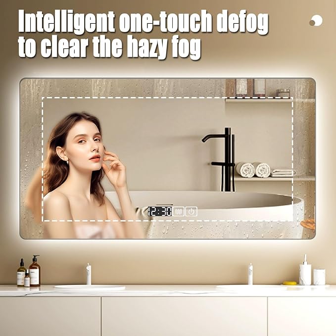 Backlit LED Illuminated Bathroom Mirror with LED Lights, Lighted Bathroom Makeup Wall Mounted Mirror with Demister Pad, Sensor Touch Switch, Horizontal/Vertical(A,H75*W100CM/H29.5*W39.3IN)