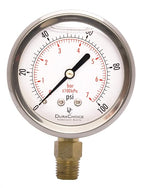 2-1/2" Oil Filled Pressure Gauge - Stainless Steel Case, Brass, 1/4" NPT, Lower Mount Connection, 0-100
