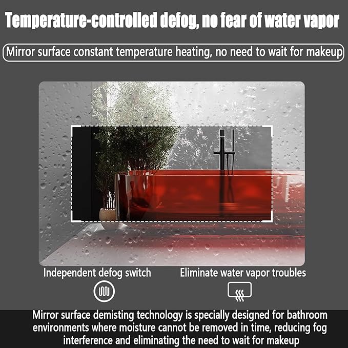 Backlit LED Illuminated Bathroom Mirror with LED Lights, Lighted Bathroom Makeup Wall Mounted Mirror with Demister Pad, Sensor Touch Switch, Horizontal/Vertical(H80*W90CM/H31.4*W35.4IN)