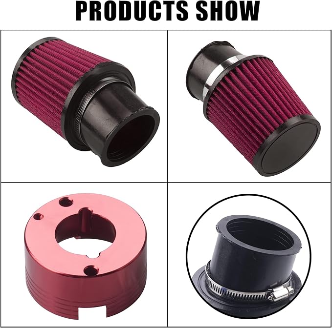 Air Filter Adapter Jet Kit for Predator 301cc 420cc 11hp 13hp 15hp GX340 GX390 389cc Stage 1 Mini Bike Parts Go Kart Golf Cart Lawnmower Water Pump Pressure Washer Generator OHV Engine (Red)