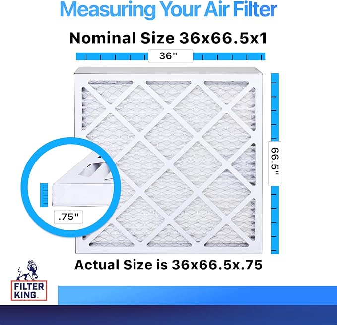 Filter King 36x66.5x1 Air Filter | 4-PACK | MERV 8 HVAC Pleated A/C Furnace Filters | MADE IN USA | Actual Size: 36 x 66.5 x .75"