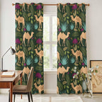 2 Panel Kitchen Cafe Curtains, Retro Desert Camel Sunlight Filtering Nature Air Through, Window Decor Tier Curtains for Living Room 104W x 90L inch Tropical Animal Aloe Vera Leaves Dark Green