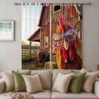 Farm Rooster Living Room Curtains 84 Inch Length, Window Curtains Tab Top, Farmhouse Barn Funny Animals Butterfly Light Filtering Window Treatments Drapes 52"x84" 2 Panel