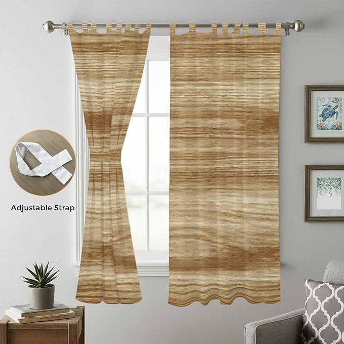 Light Brown Wood Grain Living Room Curtains 84 Inch Length, Window Curtains Tab Top, Western Farmhouse Barn Door Light Filtering Window Treatments Drapes 52"x84" 2 Panel