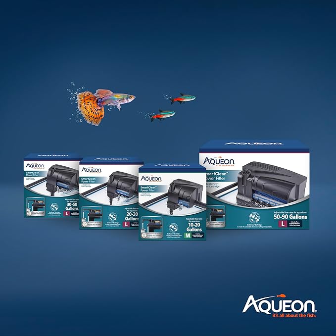 Aqueon SmartClean Power Filter with EcoRenew Filter Cartridge, Quick and Easy Water Changes, Quiet Operation, Adjustable Flow, for 20-30 Gallon Freshwater and Saltwater Aquariums, Large