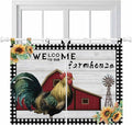 Farmhouse Rooster Kitchen Curtains 45 Inch Length, Short Cafe Window Curtains Tab Top, Rustic Red Barn Windmill Sunflowers Light Filtering Window Treatments Tier Drapes 27.5"x45" 2 Panel
