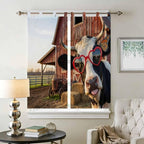 Farm Cows Bathroom Curtains 63 Inch Length, Window Curtains Tab Top, Farmhouse Barn Funny Animals Butterfly Light Filtering Window Treatments Drapes 52"x63" 2 Panel