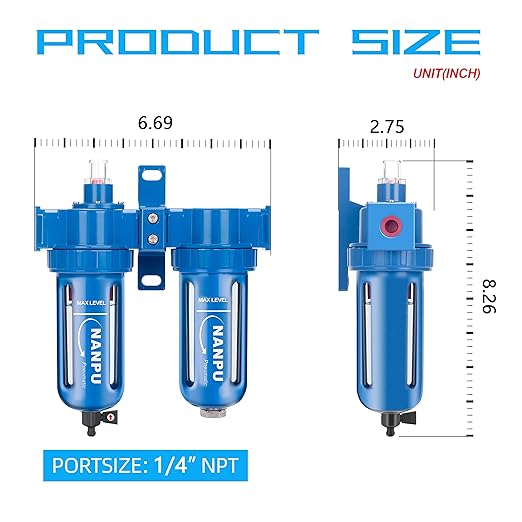 NANPU Zinc Alloy Coalescing Filter & Desiccant Dryer System, Poly Bowl, Suitable for Paint Spray & Plasma Cutter (1/4" NPT)