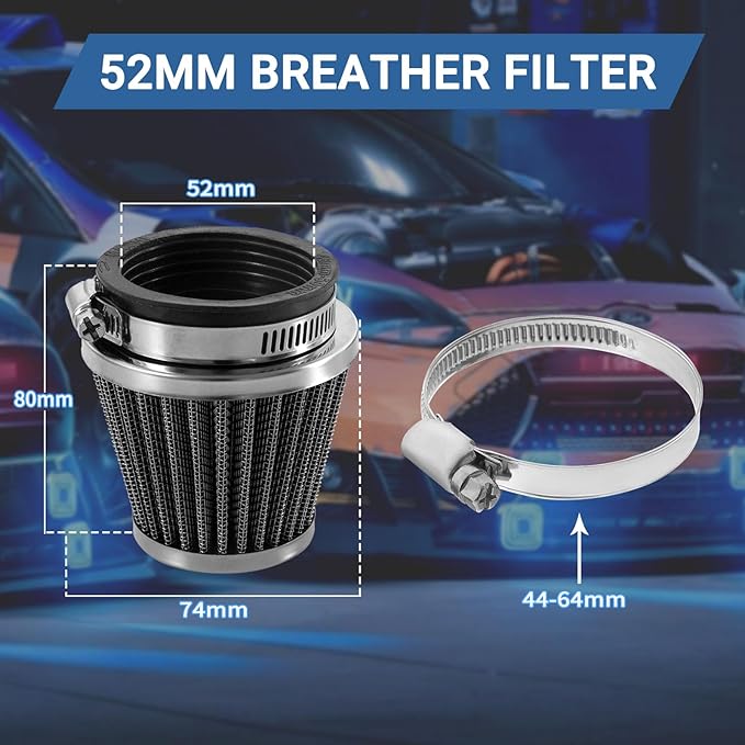 52mm Cold Air Intake Filter for Motorcycle Turbo Vent Breather Air Intake Black- 4Pcs