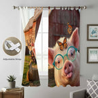 Farm Pig Living Room Curtains 84 Inch Length, Window Curtains Tab Top, Farmhouse Barn Funny Animals Butterfly Light Filtering Window Treatments Drapes 52"x84" 2 Panel