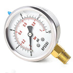0-15 Psi Glycerin Liquid Filled Low Pressure Gauge, 2.5" Dial Size, 1/4" NPT Lower Mount, 304 Stainless Steel Case, for Water Pipe, HVAC, Water Oil Air Pressure Test