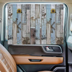 Blue Grey Wooden Magnetic Double Layer Car Window Shades,Side Window Curtains for Blackout/Breathable Mesh View,Farmhouse Barn Sunflowers Retro Privacy Sun Shades for Heat/UV Protection 26x20in 2pcs