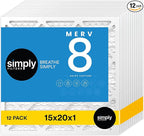 Simply 15x20x1 Air Filter, Merv 8, 12 Pack, For Home AC Furnace & HVAC (Actual Size: 14.75"x19.75"x0.75") DUST, Pet, & Allergy Control