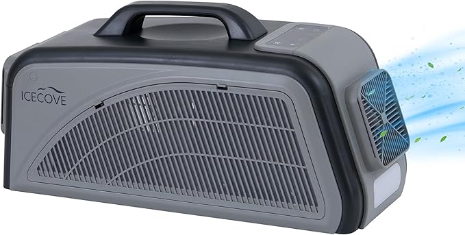 IceCove Portable Air Conditioner, 2500BTU Fast Cooling Car AC Unit, 250W Low Power Consumption, 25.5VDC, 2 Fan Speed, 3 Light Mode for Tent Camping RV Truck Van Life Home (Battery Not Included), Gray