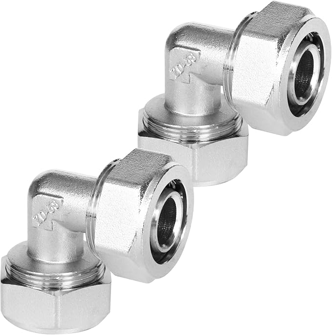 3/4 Inch Brass-Nickel Plated Elbow Fittings, Air Hose Fittings for 3/4 Inch Compressed Air Piping System, Corrosion-Resistant Fitting for Shop Garage Air Line Kit