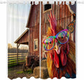 Farm Rooster Living Room Curtains 96 Inch Length, Window Curtains Tab Top, Farmhouse Barn Funny Animals Butterfly Light Filtering Window Treatments Drapes 52"x96" 2 Panel