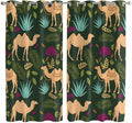 2 Panel Kitchen Cafe Curtains, Retro Desert Camel Sunlight Filtering Nature Air Through, Window Decor Tier Curtains for Living Room 104W x 84L inch Tropical Animal Aloe Vera Leaves Dark Green