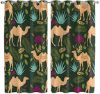 2 Panel Kitchen Cafe Curtains, Retro Desert Camel Sunlight Filtering Nature Air Through, Window Decor Tier Curtains for Living Room 104W x 84L inch Tropical Animal Aloe Vera Leaves Dark Green