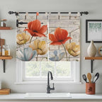 Retro Floral Kitchen Curtains 45 Inch Length, Short Cafe Window Curtains Tab Top, Red Yellow Tulips Barm Doors Farmhouse Wooden Light Filtering Window Treatments Tier Drapes 27.5"x45" 2 Panel