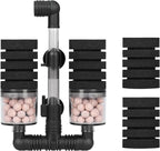 AQUANEAT Aquarium Air Powered Sponge Filter with Ceramic Media Balls, for Betta Fry Shrimp Fish Tank, with 2 Spare Sponges, Small