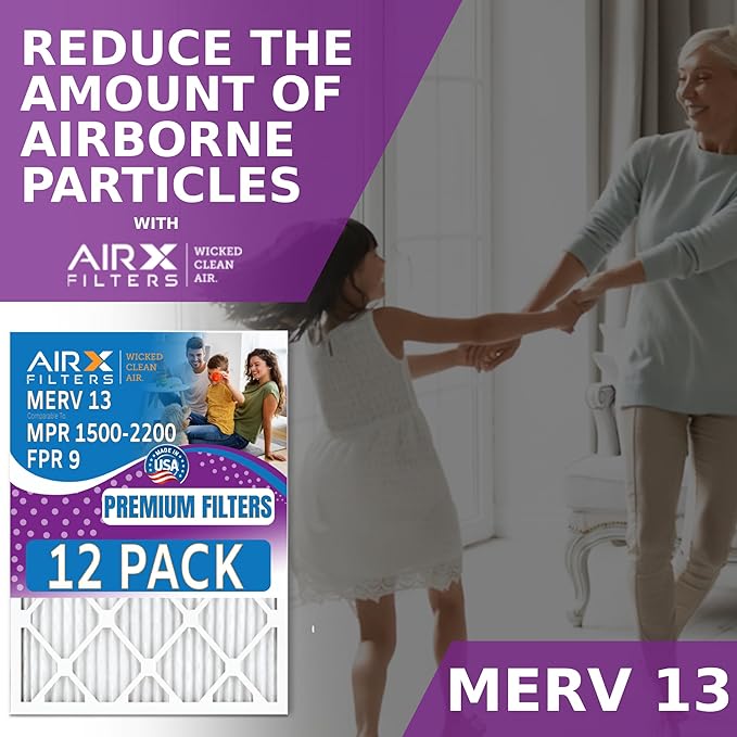 20x30x1 Air Filter MERV 13 Rating, 12 Pack of Furnace Filters Comparable to MPR 1500-2200 & FPR 9 - Made in USA by AIRX FILTERS WICKED CLEAN AIR.