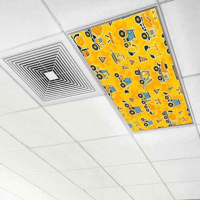 6 Pcs Fluorescent Light Covers for Ceiling Lights Construction Equipment Traffic Cones Yellow Decorative Magnets Light Filters for Office Home Classroom Must Haves 4’ x 2’