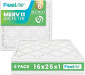 16x25x1 Air Filter – 6 Pack, MERV 11 Pleated HVAC & Furnace Filter, Electrostatic Mechanical Filtration (Actual Size 15.75 x 24.75 x 0.75)
