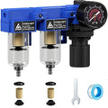 1/4" NPT Compressed air Dryer,Air Pressure Regulator Filter Combo,Air Compressor Filter Dryer,5 and 5 Micron Filter Cartridge,Semi-Auto Drain, Metal Bracket-Blue