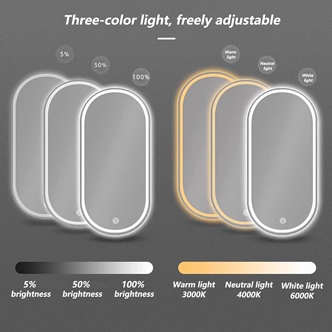 Irregular Bathroom Mirror with 3 Colour LED Light, Wall Mounted Makeup Mirror with Touch Switch and Demister Pad, Energy-Saving LED Smart Mirrors, Dimmable(C,23.6 * 47.2in/60 * 120cm)