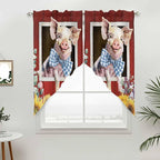Pig Sunflowers Swag Valances for Windows, Eucalyptus Leaves Floral Bees Red Barn Rod Pocket Kitchen Curtains Valance, Small Window Curtains Swag for Cafe Bathroom Living Room, 2 Panels, 36x36 inch