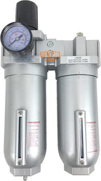 1" NPT SUPER DUTY Compressed Air In Line Filter Regulator Lubricator Oiler Combo Piggyback, Metal Bowl, 5 Micron Element, Adjustable From 7 to 215 PSI (MANUAL DRAIN)