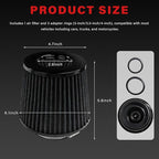 Sun Walker Clamp-on Air Intake Filter, 3/3.5/4 Inch High Flow Round Tapered Air Filter for Enhanced Engine Power, Washable & Reusable Cone Filters Replacement for Car Truck Motorcycle (Black)