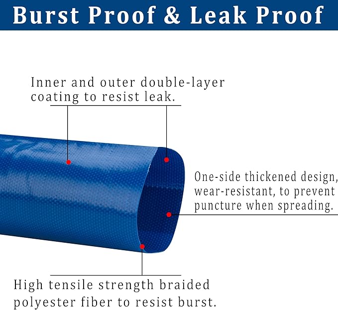 2 in x 100 ft Pool Backwash Hose Heavy Duty Drain Discharge Double PVC Lay flat General Purpose Vinyl Hose, Burst Resistant for Water Transfer Sump Pump Pool Filter (2in 100ft fiber reinforced hose)