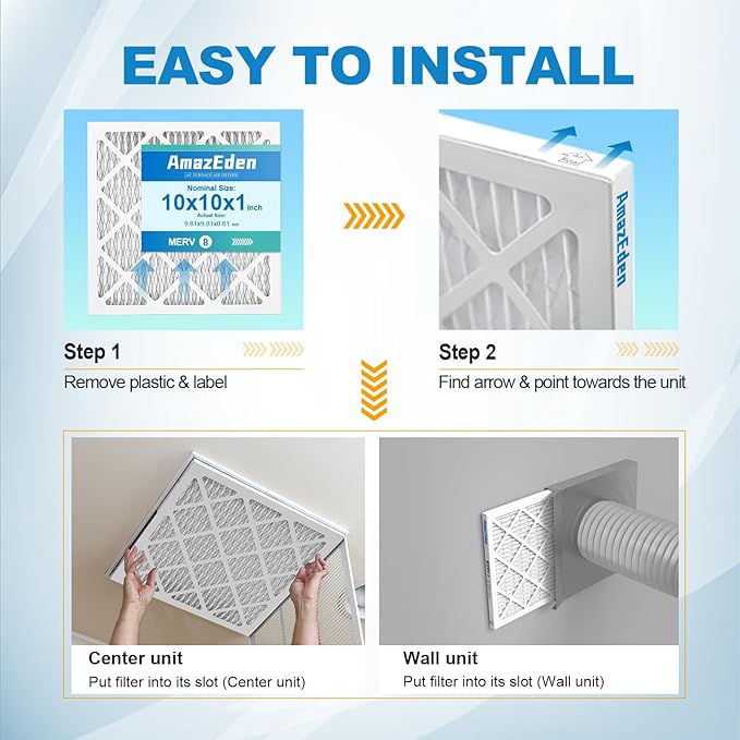 10x10x1 AC Air Filter MERV 8 (6-Pack) MPR 600 FPR 5 HVAC Furnace Pleated Filters Dust Defense Air Filters Replacement (Exact Dimensions: 9.81x9.81x0.81 Inches)