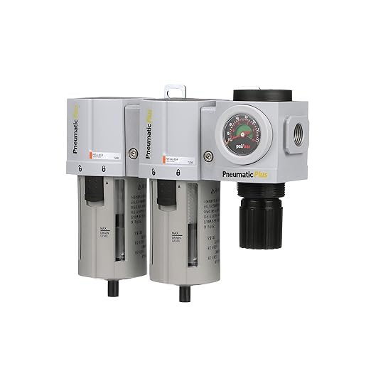 PneumaticPlus PPC4C-N06G StageAir Drying System- Air Particulate 5 Micron Filter, 0.3 Micron Coalescing Filter & Air Pressure Regulator Combo 3/4" NPT,Poly Bowl-Guard, Manual Drain,Embedded Gauge