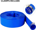 1-1/4" x 100 FT Pool Backwash Hose, Blue Heavy Duty Reinforced PVC Lay Flat Water Discharge Hose for Swimming Pool Filter Pump,with 2 Clamp
