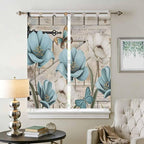 Teal Blue Tulips Bedroom Curtains 72 Inch Length, Window Curtains Tab Top, Spring Floral Barn Doors Vintage Wood Beige Light Filtering Window Treatments Drapes 52"x72" 2 Panel