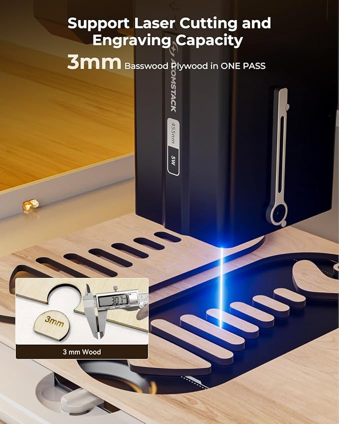 ATOMSTACK P1 5W Laser Engraver, Laser Cutter, Unibody Laser Engraving Machine, 10000 mm/min, 5000mW Diode for Beginners DIY, Wood, Leather, Acrylic, Metal, Portable, Single Laser, Class 1 Safe