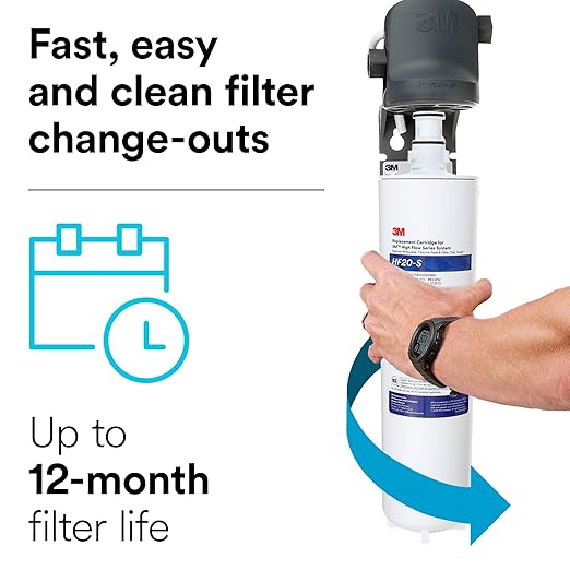 3M Water Filtration Replacement Cartridge for Commercial Ice Maker Machines HF20-S for High Flow Series ICE120-S, Reduces Sediment, Microplastics, Chlorine Taste and Odor, Cysts, Inhibits Scale