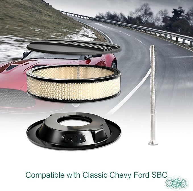 14 x 3 Inch Round Black Air Cleaner Kit Half Finned Drop Base Compatible with Chevy Ford GM