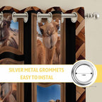 2 Panel Kitchen Cafe Curtains, Desert Camels Sunlight Filtering Nature Air Through, Home Decor Window Covering Tier Curtains for Bedroom Living Room Brown Wildlife Farmhouse Animals Rustic