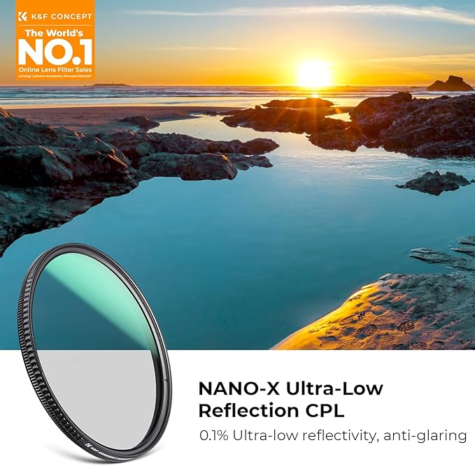 K&F CONCEPT 46mm Ultra-Low Reflectivity Circular Polarizers Filter 28 Multi-Layer Coatings Ultra-Slim High Definition Polarizing Camera Lens Filter (Nano-X Series)