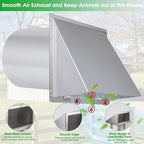 10 Inch Wall Vent Exhaust Vent Cover,Hooded Wall Vent with Screen and Damper,Outdoor Wall Exhaust Vent Cap Exterior Air Vent Cover for Kitchen Range Hood HVAC Duct Dryer Ventilation, Stainless Steel