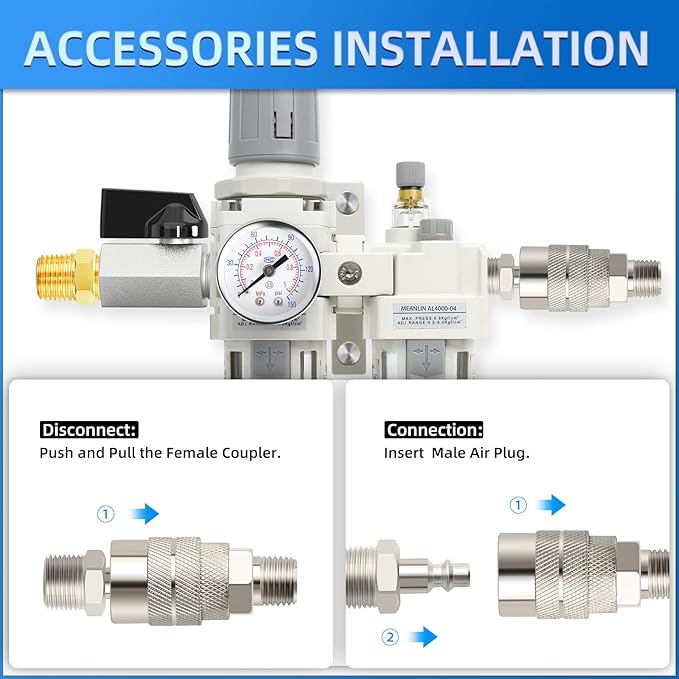 MEANLIN Air Compressor Moisture Filter, AC4010 Air Line Filter, 1/2" NPT Inlet with 150 PSI Gauge and Valve Shut Off Switch for Air Tools and Spray Paint Gun