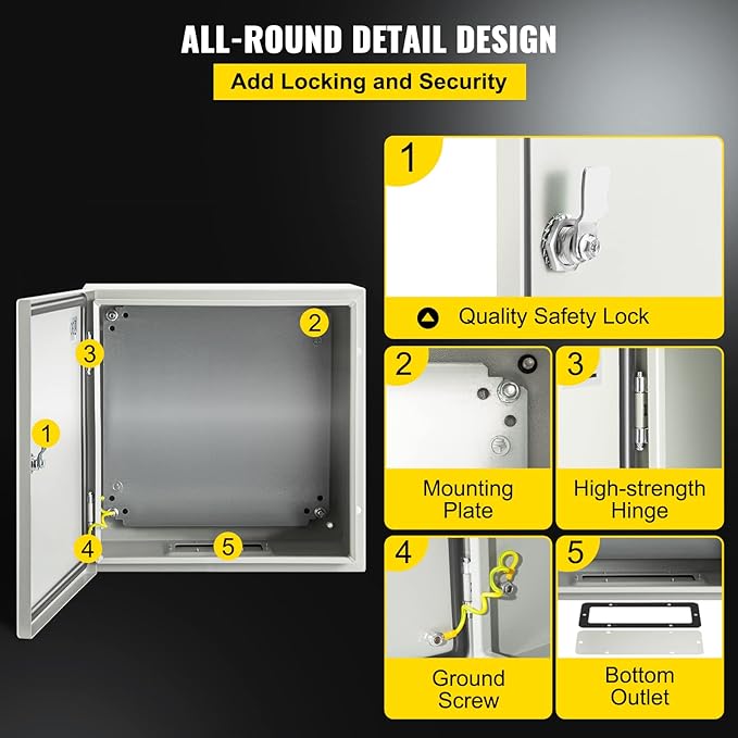 VEVOR NEMA Steel Enclosure, 20 x 20 x 6'' NEMA 4X Steel Electrical Box, IP66 Waterproof & Dustproof, Outdoor/Indoor Electrical Junction Box, with Mounting Plate